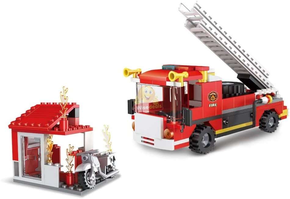 2 In 1 Fire Building Block Set, 184 Pieces with Movable Wheels, Compatible with Lego