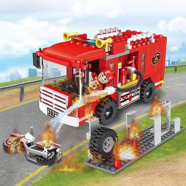 2 In 1 Fire Building Block Set, 184 Pieces with Movable Wheels, Compatible with Lego