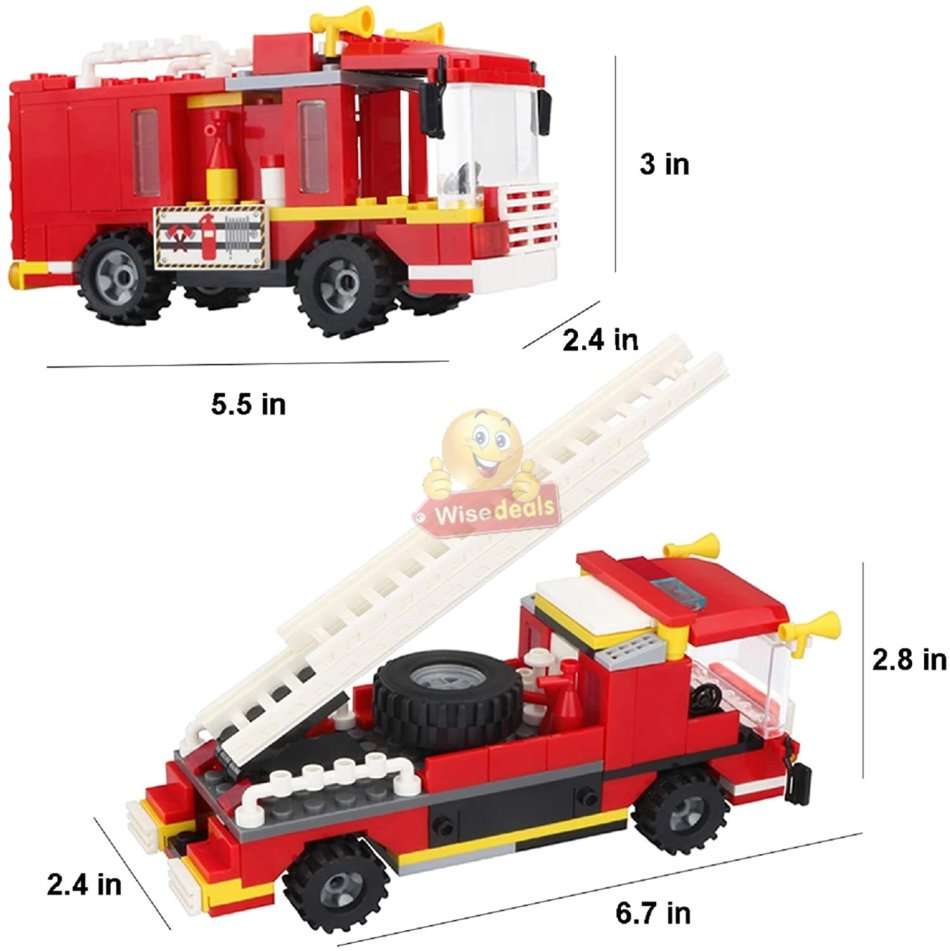 2 In 1 Fire Building Block Set, 184 Pieces with Movable Wheels, Compatible with Lego