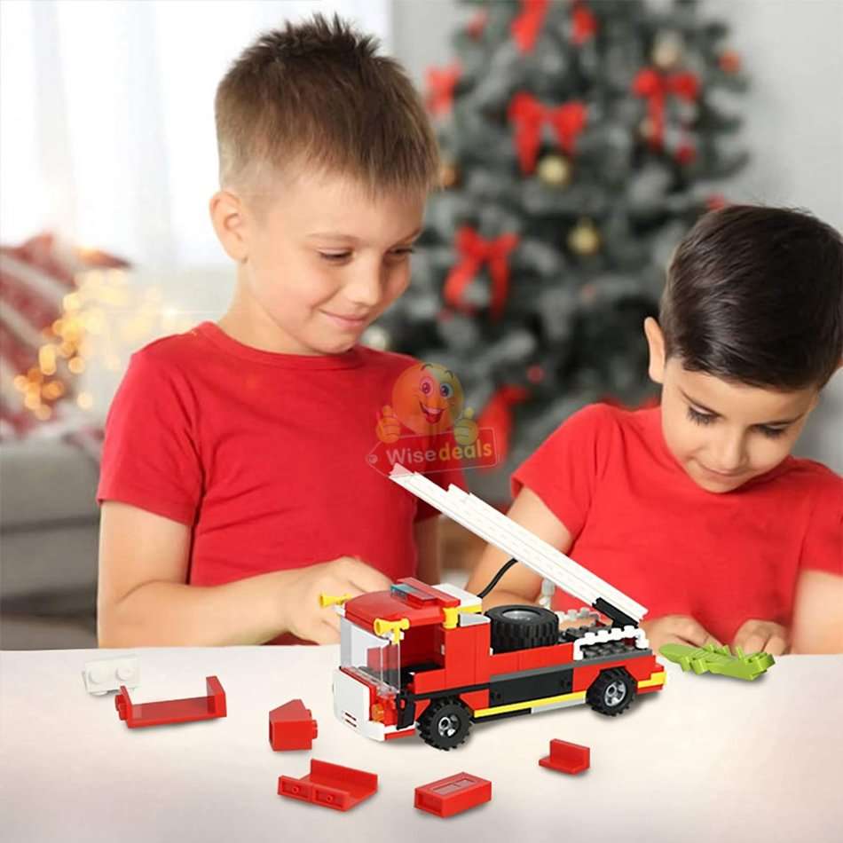 2 In 1 Fire Building Block Set, 184 Pieces with Movable Wheels, Compatible with Lego