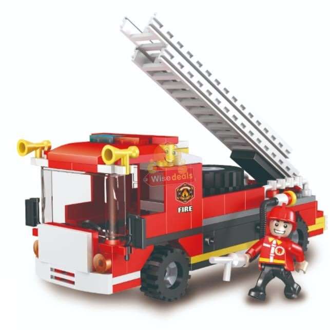2 In 1 Fire Building Block Set, 184 Pieces with Movable Wheels, Compatible with Lego