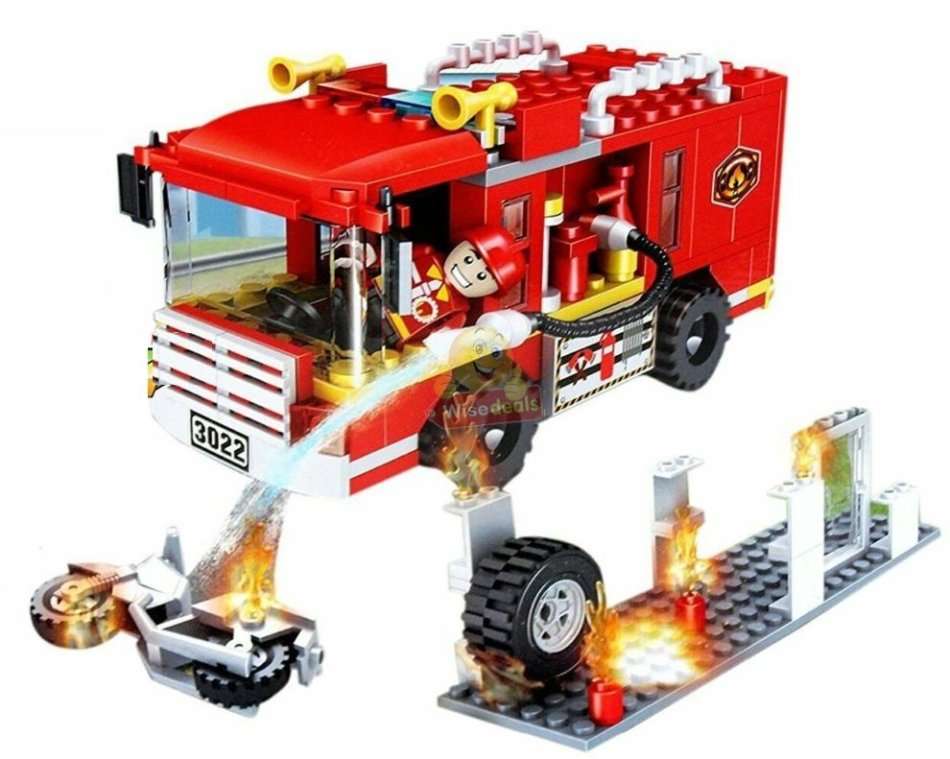 2 In 1 Fire Building Block Set, 184 Pieces with Movable Wheels, Compatible with Lego
