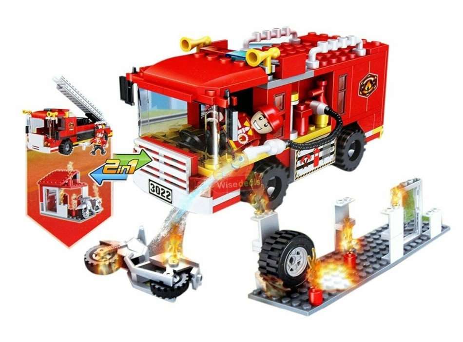 2 In 1 Fire Building Block Set, 184 Pieces with Movable Wheels, Compatible with Lego