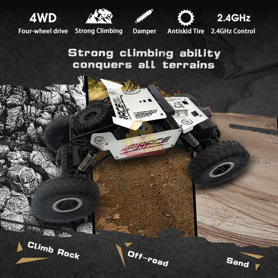 RC Rock Crawler  4WD, Shock Absorbers, Conquer all terrain, 45° Slope Climbing, Powerful & Fast
