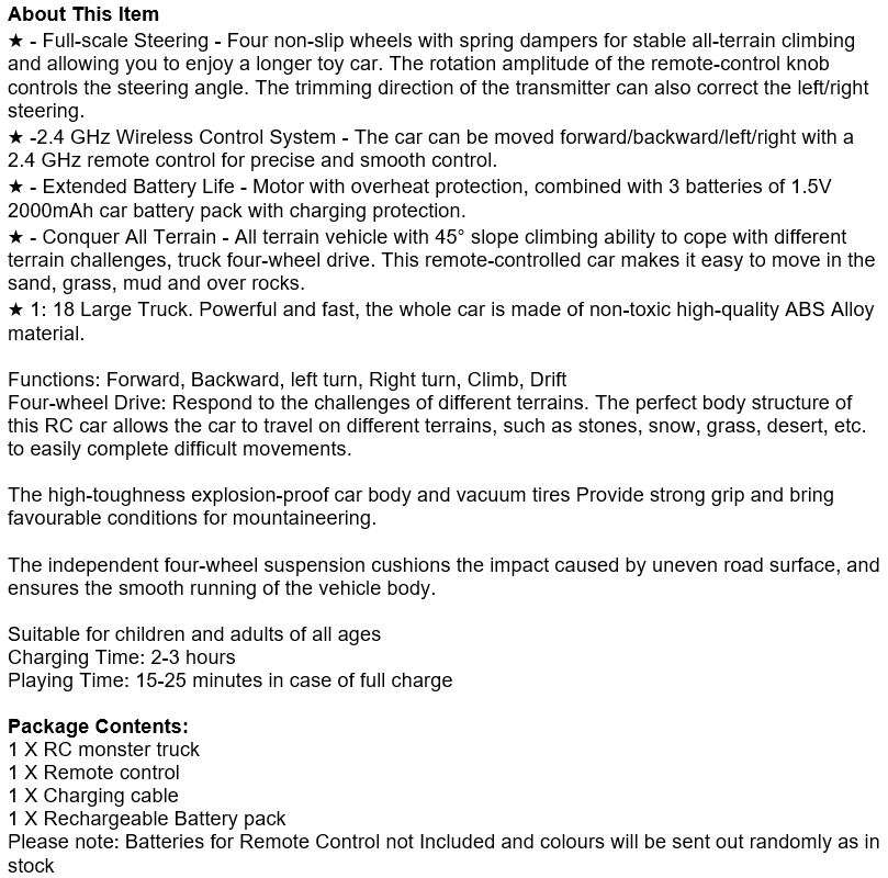 RC Rock Crawler  4WD, Shock Absorbers, Conquer all terrain, 45° Slope Climbing, Powerful & Fast