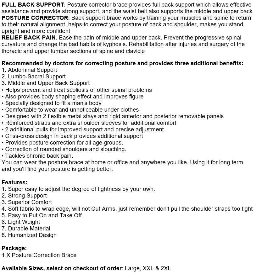 Back Support & Posture Corrector Brace, Ease the pain of Middle and Upper Back and more