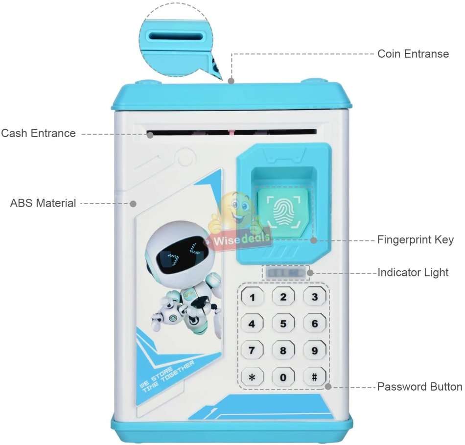Robot ATM Password & Fingerprint Money Box with Music - Encourage Children to Save Money