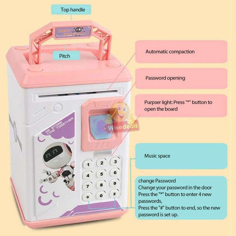 Robot ATM Password & Fingerprint Money Box with Music - Encourage Children to Save Money