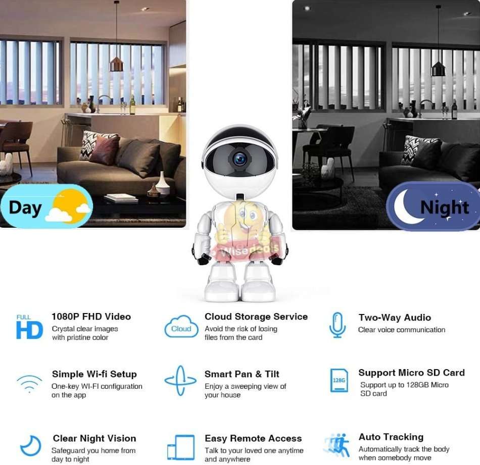 Wireless ROBOT WIFI IP Security Surveillance Camera, Motion Detection, Two way Talk, Tracking...