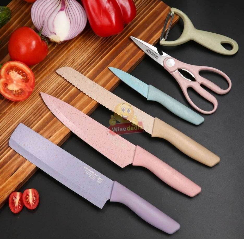 6 Pcs Corrugated Kitchen Knife Set, Super Sharp, Durable Coating, Tarnish and Rust Resistant