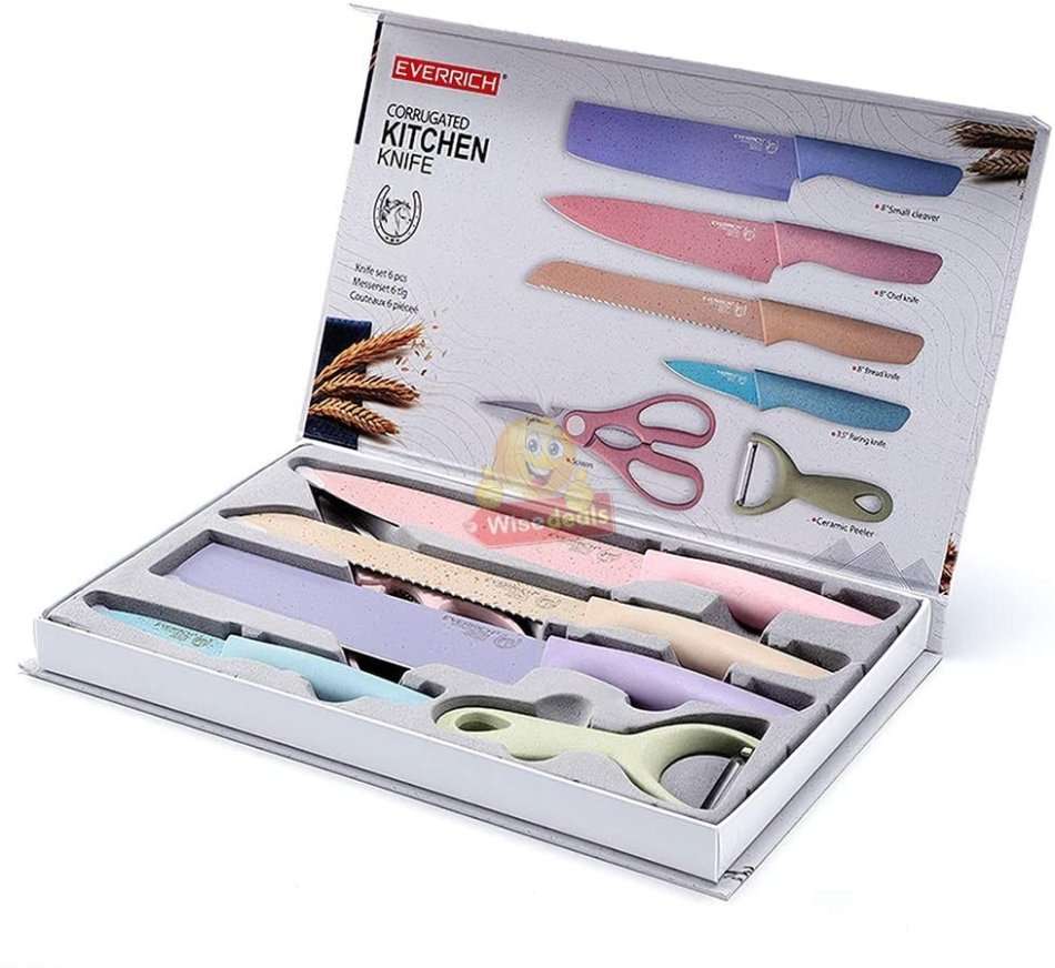 6 Pcs Corrugated Kitchen Knife Set, Super Sharp, Durable Coating, Tarnish and Rust Resistant