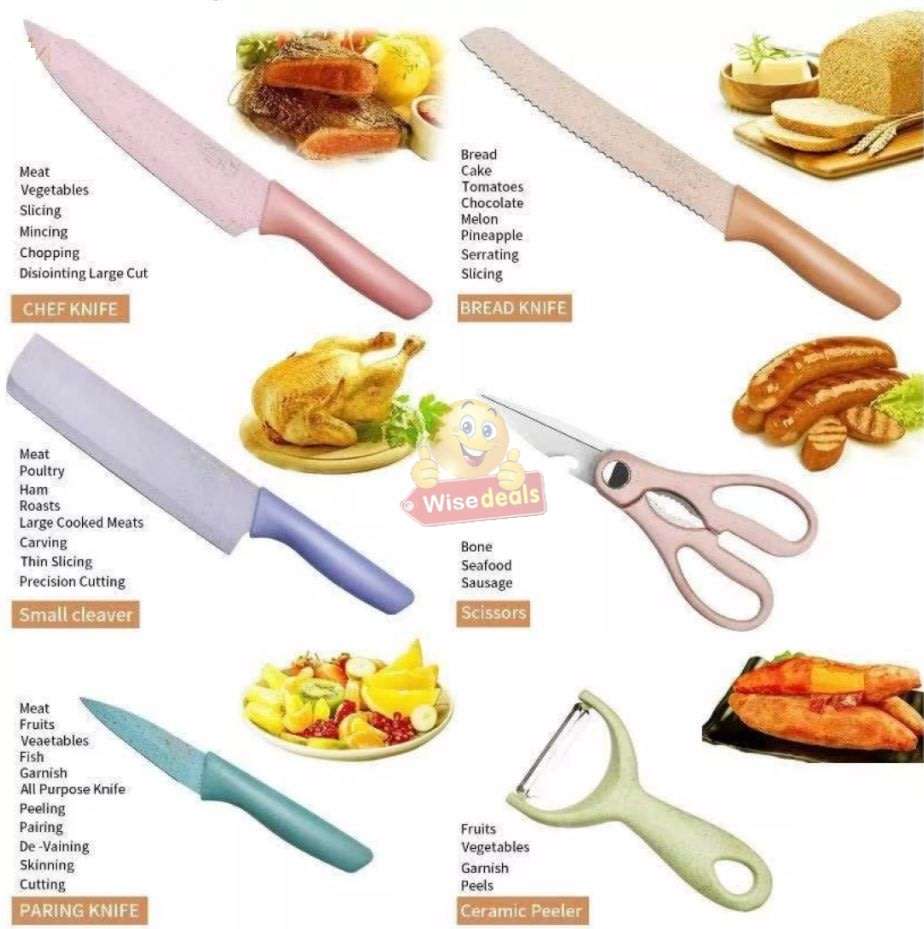 6 Pcs Corrugated Kitchen Knife Set, Super Sharp, Durable Coating, Tarnish and Rust Resistant