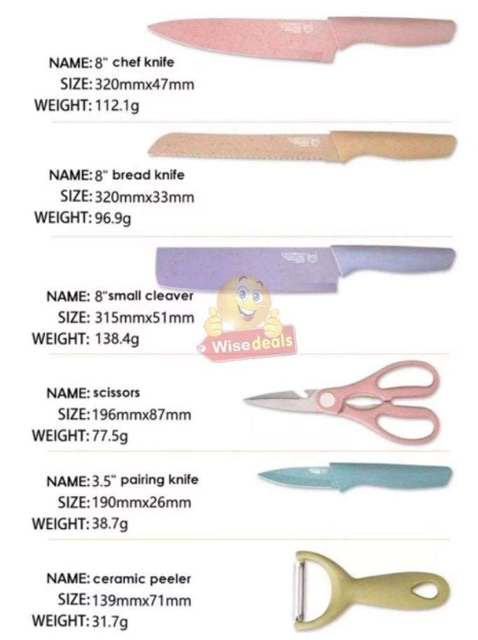 6 Pcs Corrugated Kitchen Knife Set, Super Sharp, Durable Coating, Tarnish and Rust Resistant