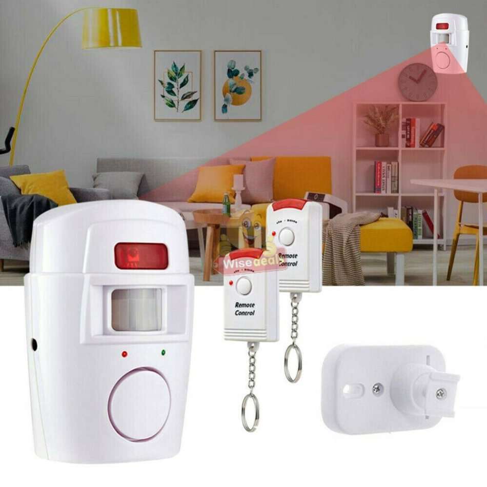 Wireless PIR Motion Sensor Alarm With 2 Remotes and Mount Bracket, Secure your Home