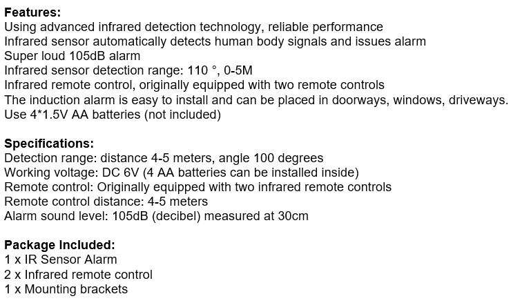 Wireless PIR Motion Sensor Alarm With 2 Remotes and Mount Bracket, Secure your Home