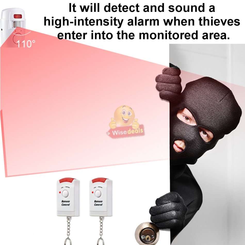 Wireless PIR Motion Sensor Alarm With 2 Remotes and Mount Bracket, Secure your Home