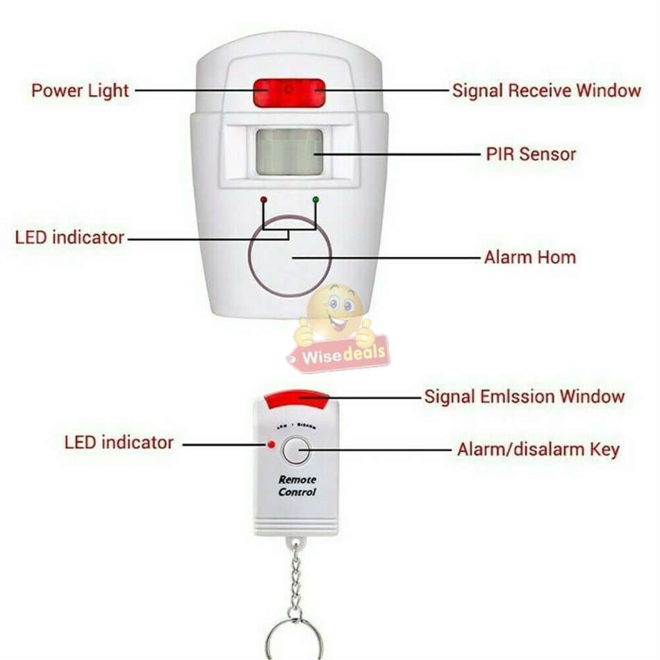 Wireless PIR Motion Sensor Alarm With 2 Remotes and Mount Bracket, Secure your Home