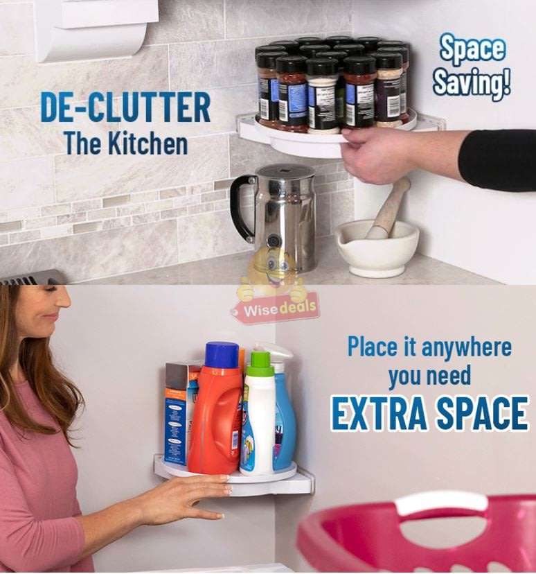 Instant 360° Rotating Shelf with Gripology Suction System, Space Saver, No Tools, No Assembly
