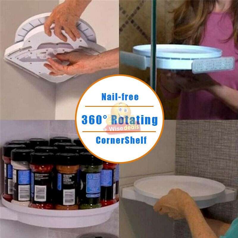 Instant 360° Rotating Shelf with Gripology Suction System, Space Saver, No Tools, No Assembly