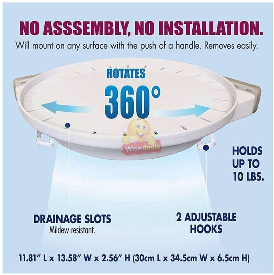 Instant 360° Rotating Shelf with Gripology Suction System, Space Saver, No Tools, No Assembly