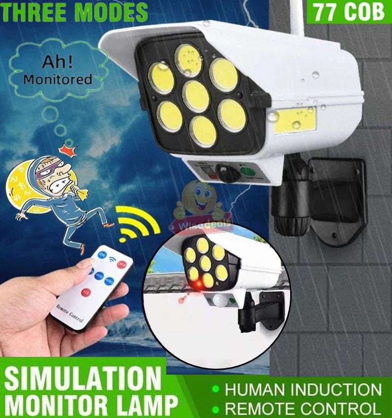 77 COB Solar Motion Sensor Flood Light with, 3 Setting Modes, Waterproof, Rechargeable battery etc.
