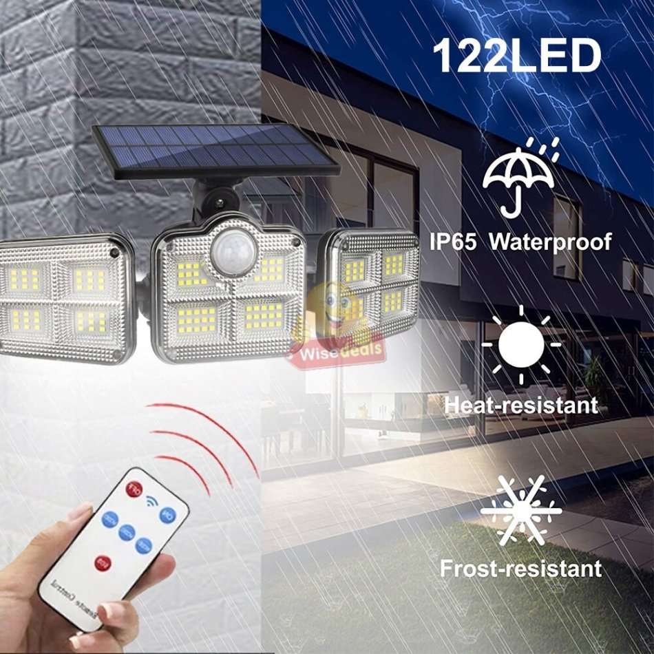 30W Super Bright Solar Flood Light, 3 adjustable heads, 3 modes, 2600mAH battery, Remote Control etc