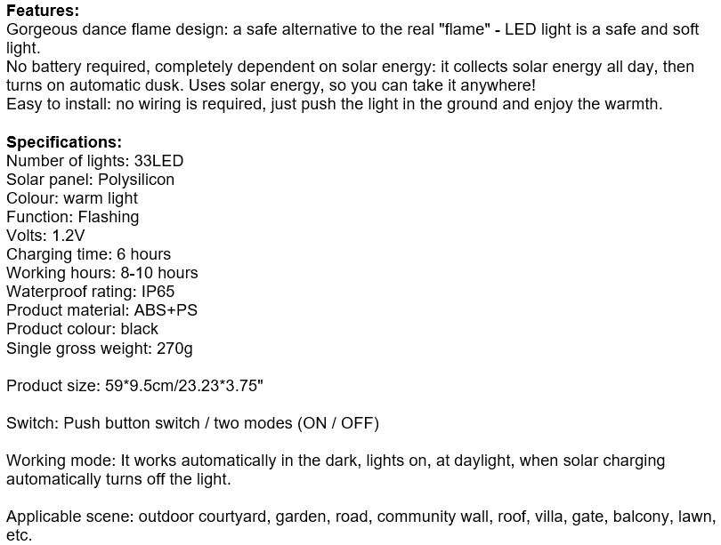 Solar Flame Like, flicker like real flames, Charge with Sunlight, Automatically switch on at Night