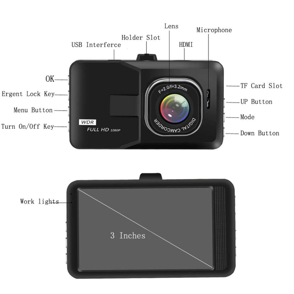 3 Inch HD Car Camera and Recorder DVR