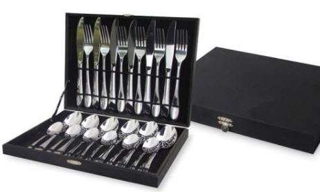 24 Piece Stainless Steel Cutlery Set in Wooden Case