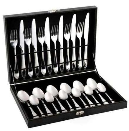 24 Piece Stainless Steel Cutlery Set in Wooden Case