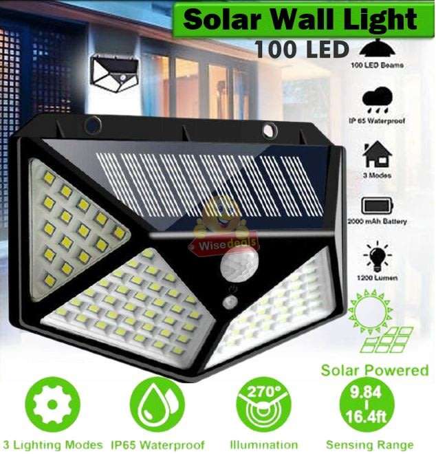 Super Bright 100 LED Solar Sensor Wall Light with 3 Setting Modes