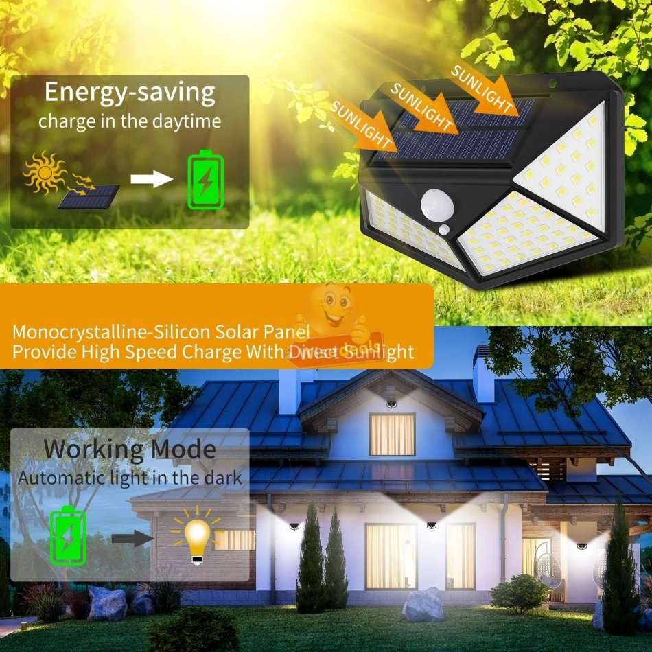 Super Bright 100 LED Solar Sensor Wall Light with 3 Setting Modes