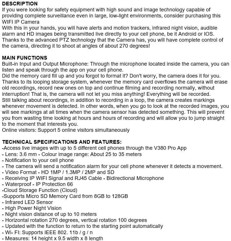 Waterproof Outdoor WIFI IP Camera, Alarm, Motion Detector, Two-way Communication etc.