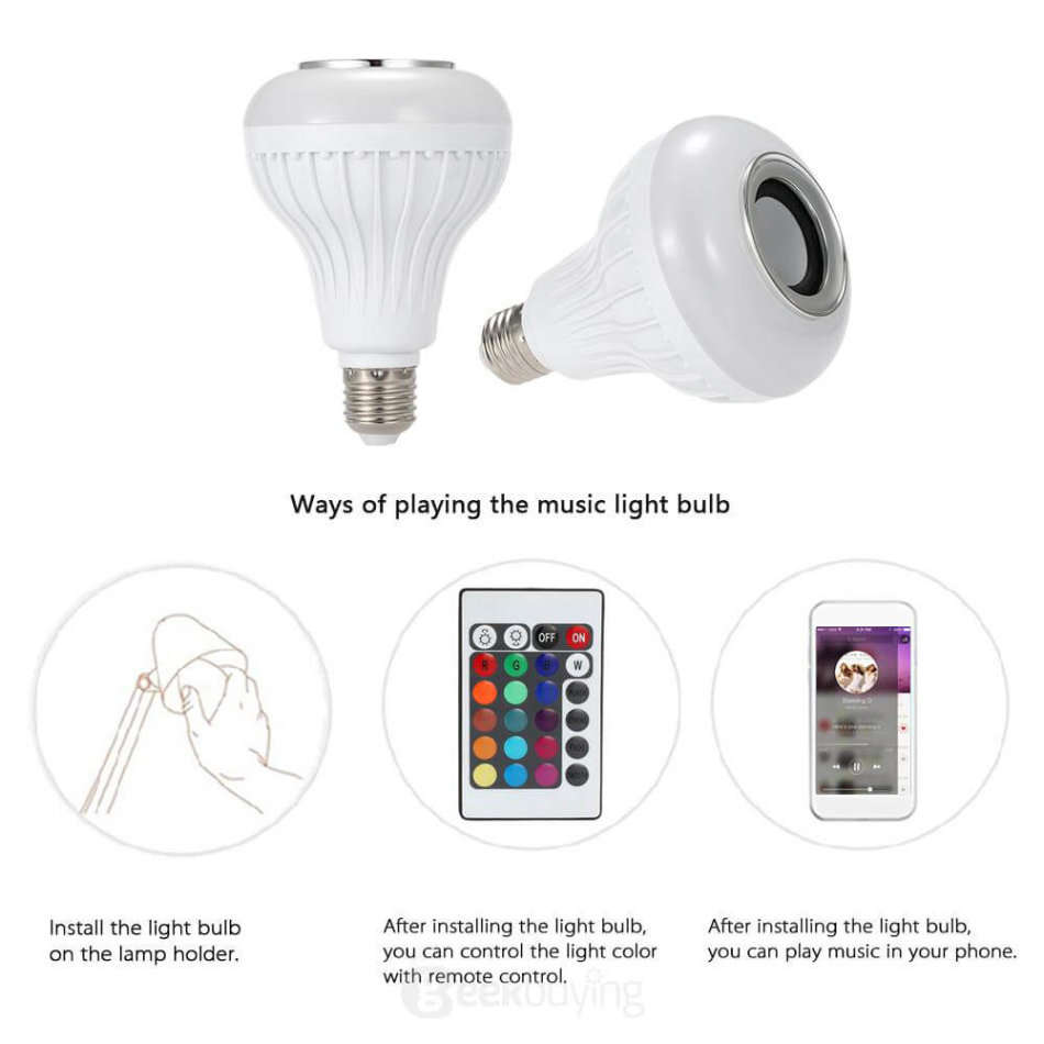 Bluetooth Speaker LED 16 Colour Bulb Light with Remote Control