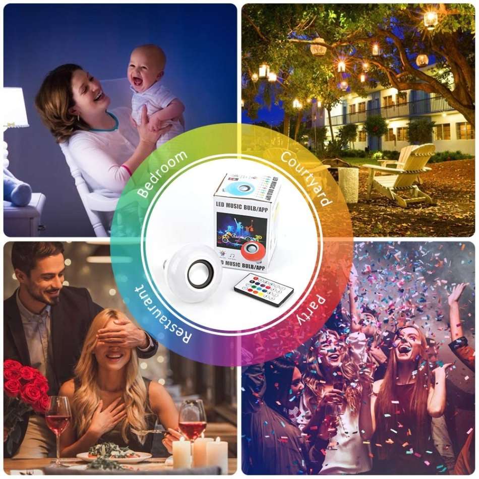 Bluetooth Speaker LED 16 Colour Bulb Light with Remote Control