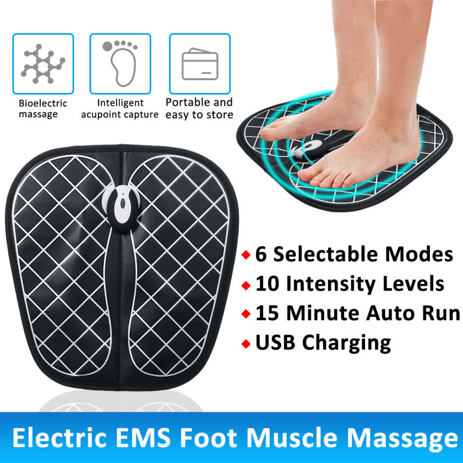 Electric EMS Foot Muscle Massager with 6 Modes, 10 Levels, 15 Minutes Auto Cycle
