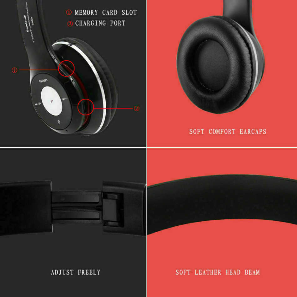 Foldable Wireless Bluetooth Headphones with SD Card function, FM Radio, Song Switching, phone answer