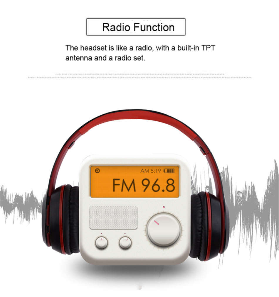 Foldable Wireless Bluetooth Headphones with SD Card function, FM Radio, Song Switching, phone answer