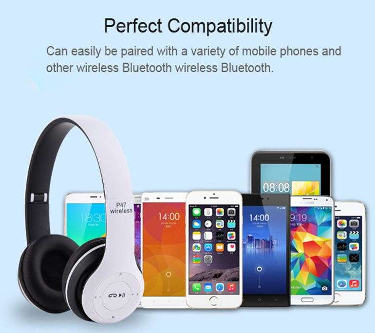 Foldable Wireless Bluetooth Headphones with SD Card function, FM Radio, Song Switching, phone answer