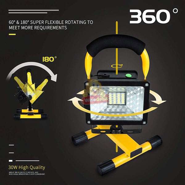 Super Bright 30W Floodlight with Stand  2400 Lumens, Rechargeable batteries etc