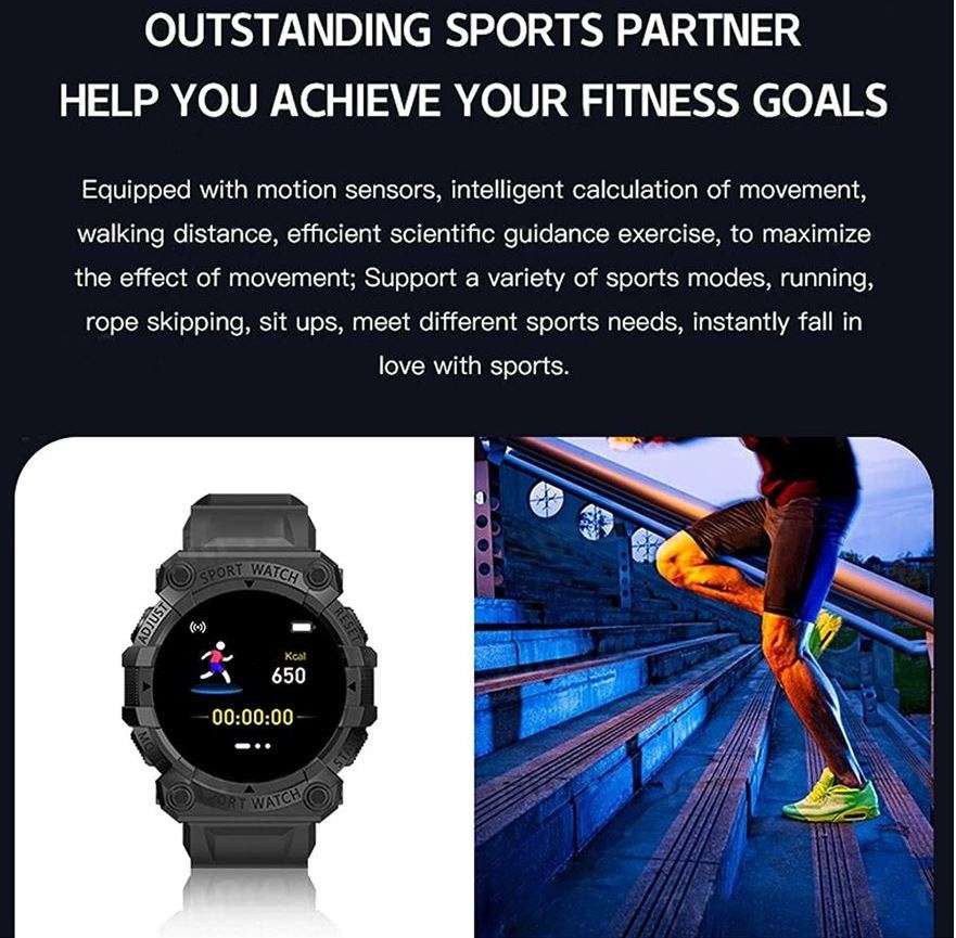 Bluetooth Fitness Smart Watch - Monitor Heart Rate, Blood Pressure, Blood Oxygen, Calorie, Distance