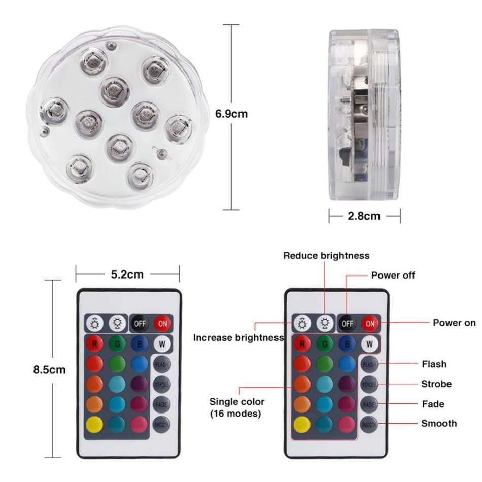 RGB Waterproof Submersible 16 Colour LED Light with Remote Control