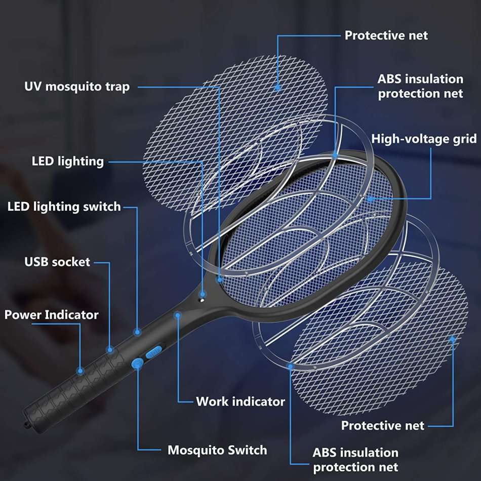 Rechargeable Bug Zapper with build-in Super Bright Flashlight and Safety Protection