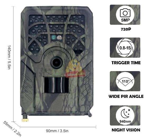 Hunting Camera Clear 5MP pictures, 720P videos, perfect for scouting game and wildlife observation