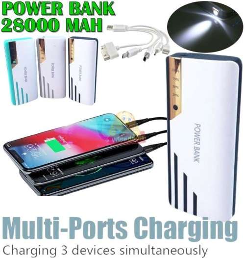 28 000mAh Power Bank With 3 USB Ports and Flashlight, Fast Charge, Portable and Convenient