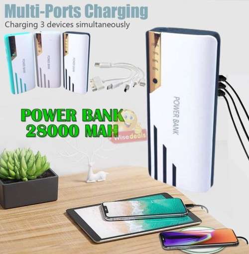 28 000mAh Power Bank With 3 USB Ports and Flashlight, Fast Charge, Portable and Convenient