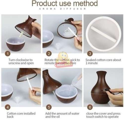 Wood Grain Aroma Humidifier with 7 LED Colour Lights, Relaxing, Refreshing, Restoring