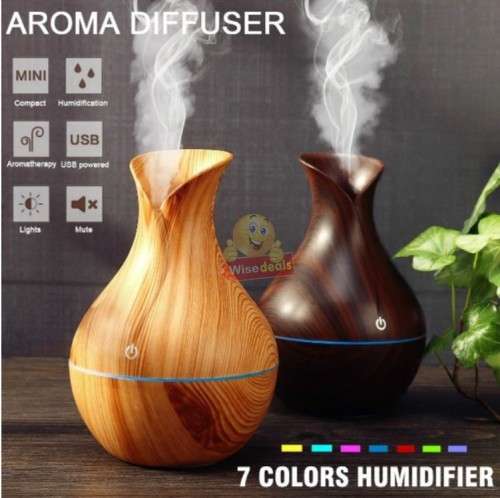 Wood Grain Aroma Humidifier with 7 LED Colour Lights, Relaxing, Refreshing, Restoring