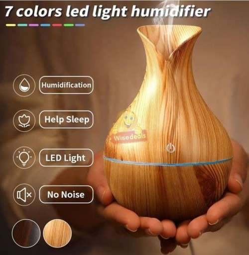 Wood Grain Aroma Humidifier with 7 LED Colour Lights, Relaxing, Refreshing, Restoring