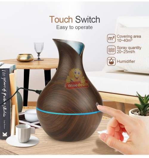 Wood Grain Aroma Humidifier with 7 LED Colour Lights, Relaxing, Refreshing, Restoring